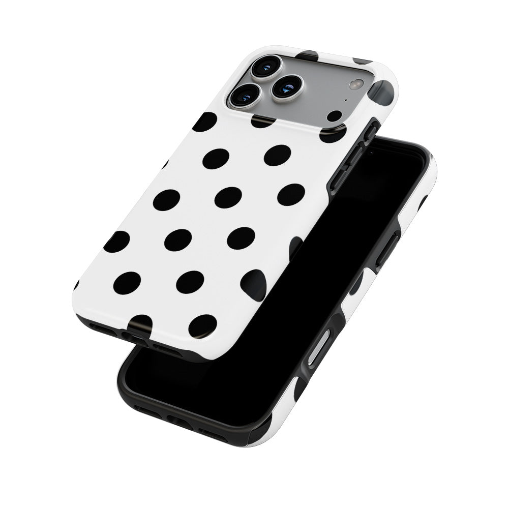 Black in White Polka Dots phone case — front and back