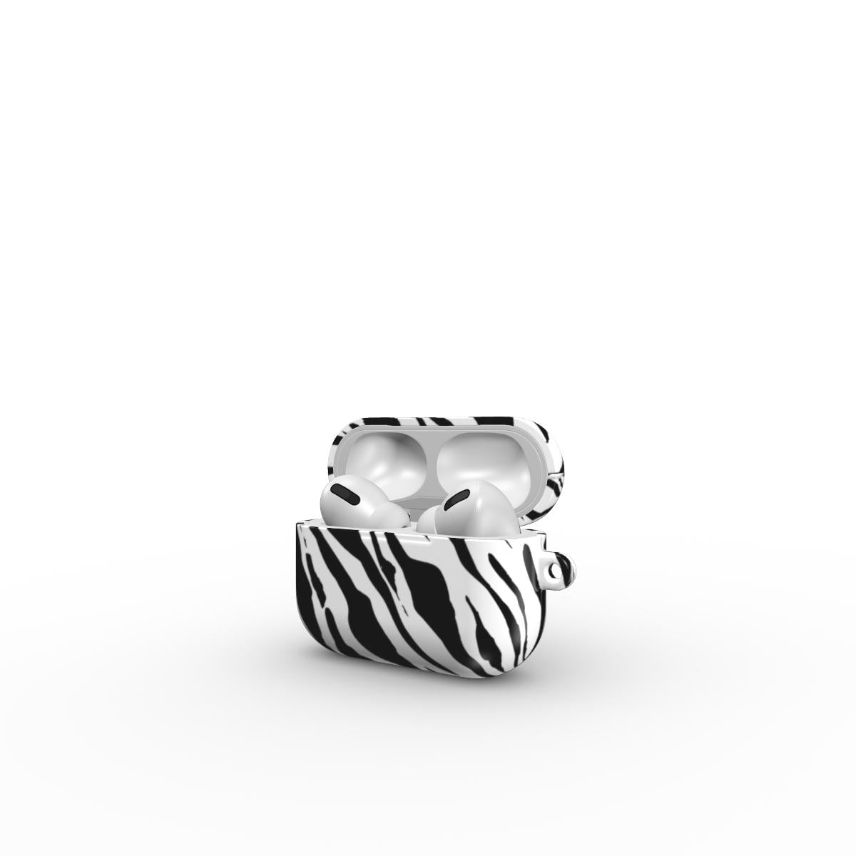 Black in White Tiger Apple AirPods Tough Case, 3D product render