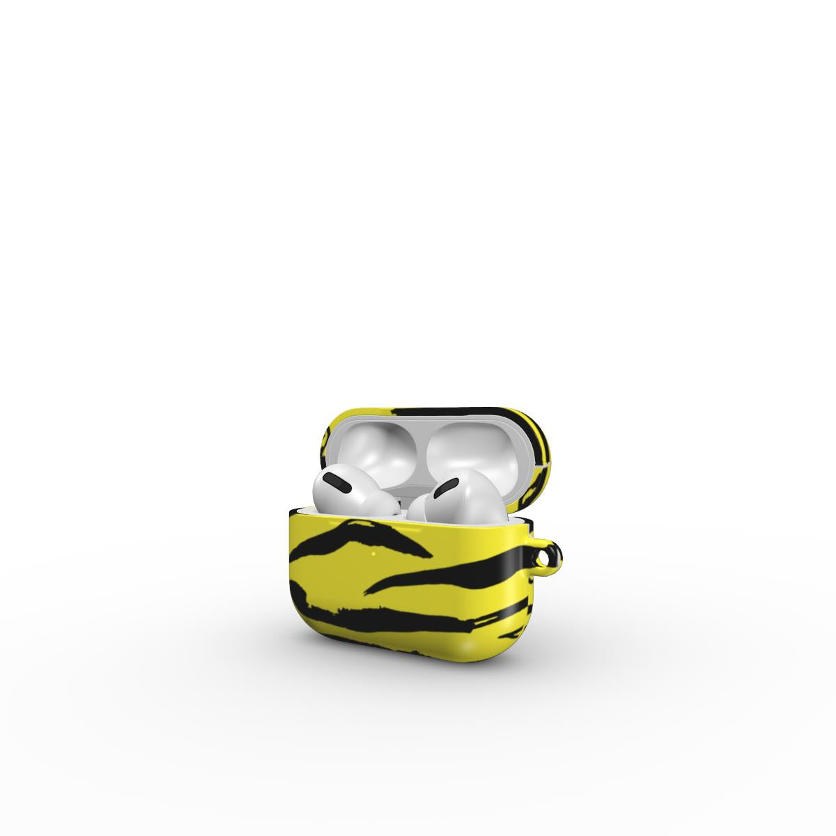 Black in Yellow Tiger Apple AirPods Tough Case, 3D product render