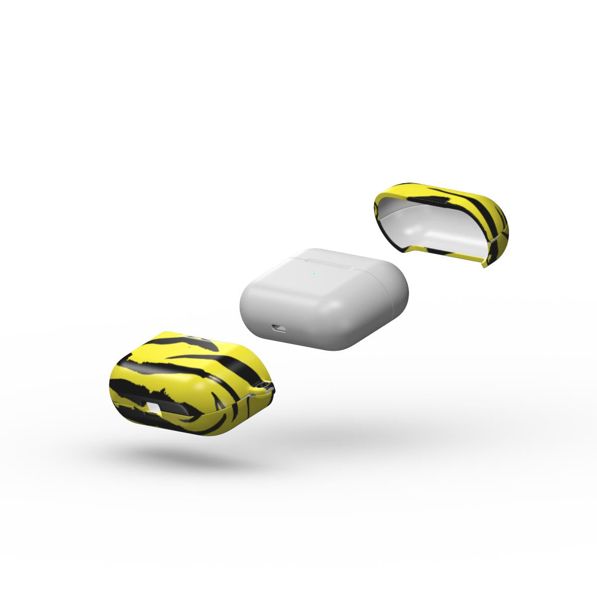 Black in Yellow Tiger Apple AirPods Tough Case, 3D product render