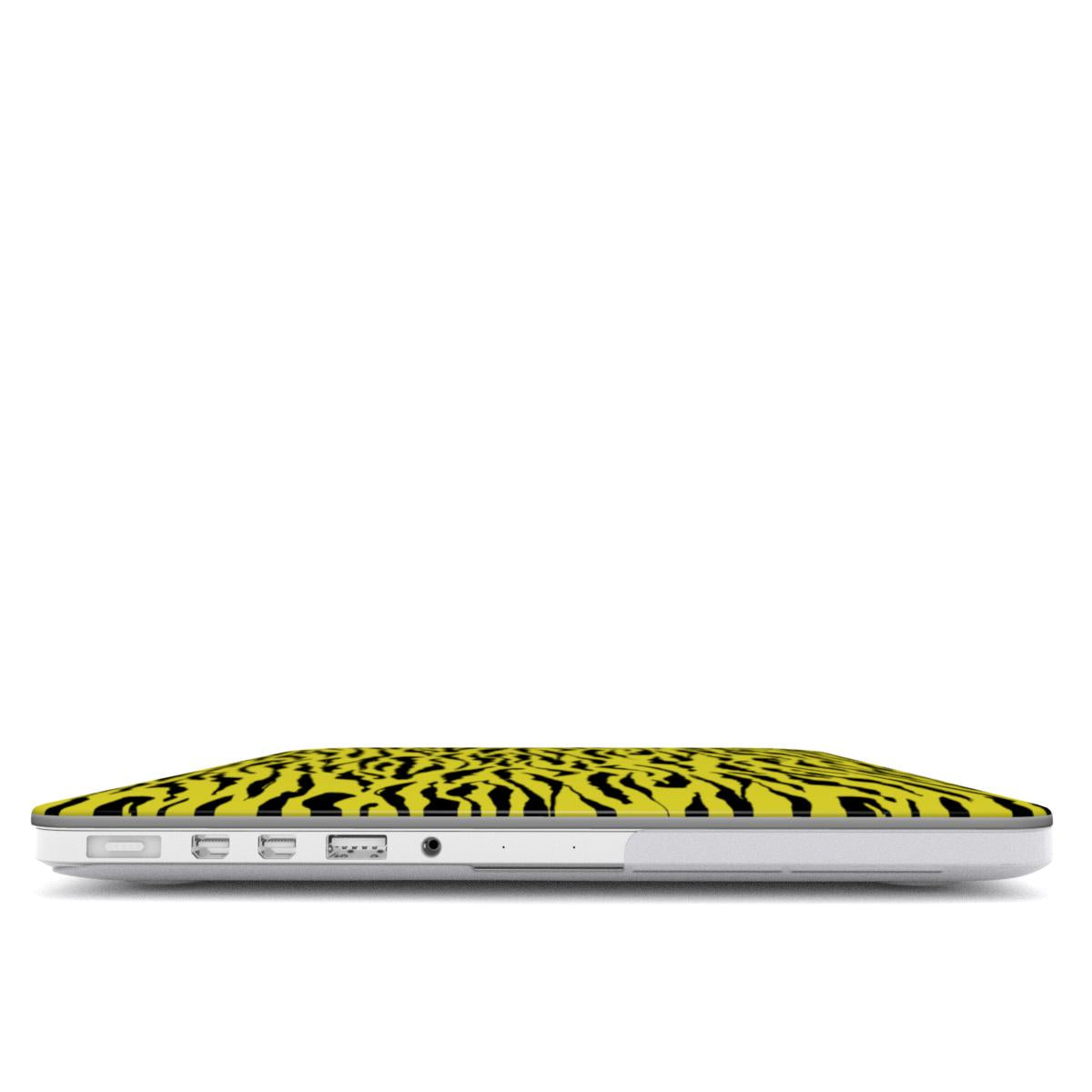 Black in Yellow Tiger MacBook Case, 3D product render