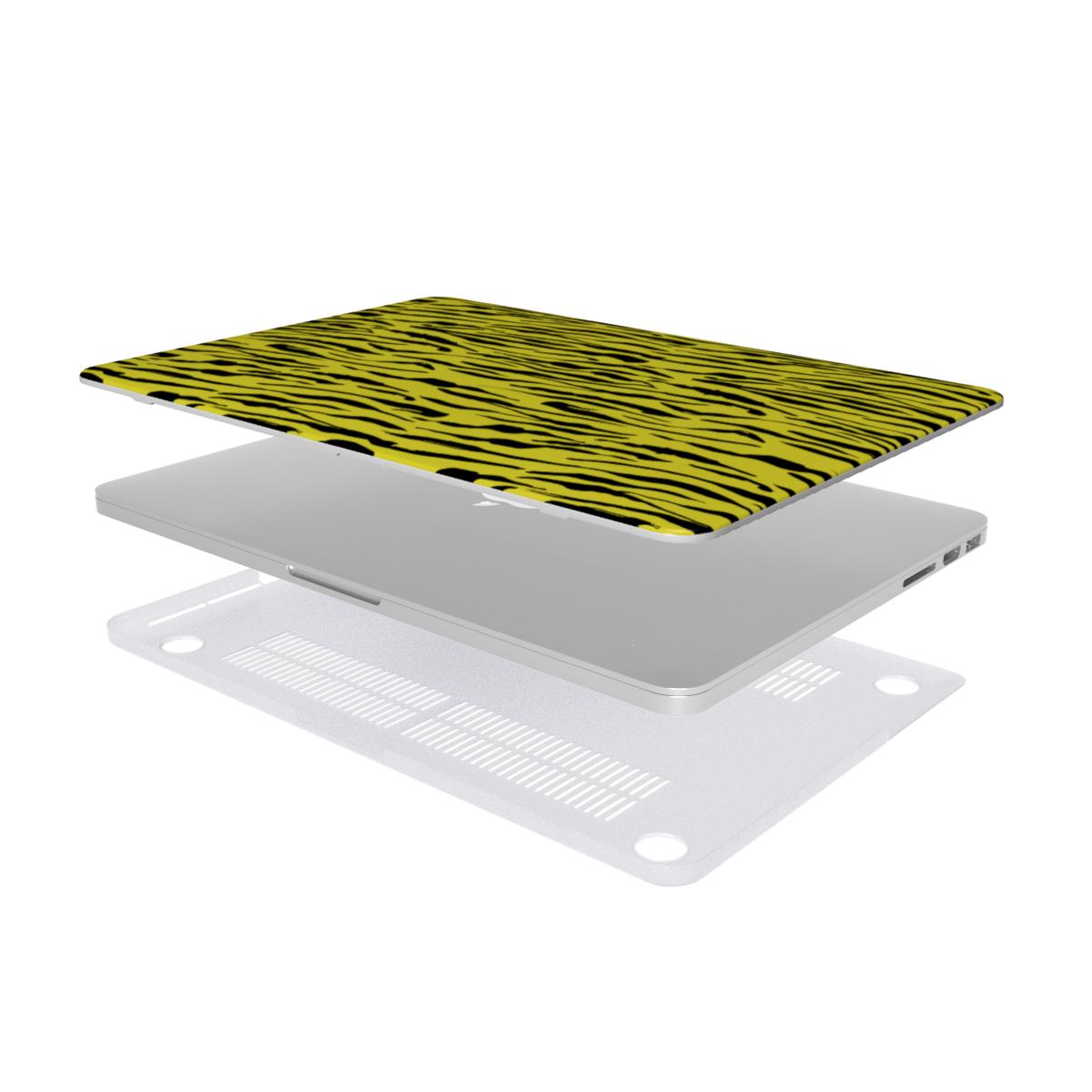 Black in Yellow Tiger MacBook Case, 3D product render