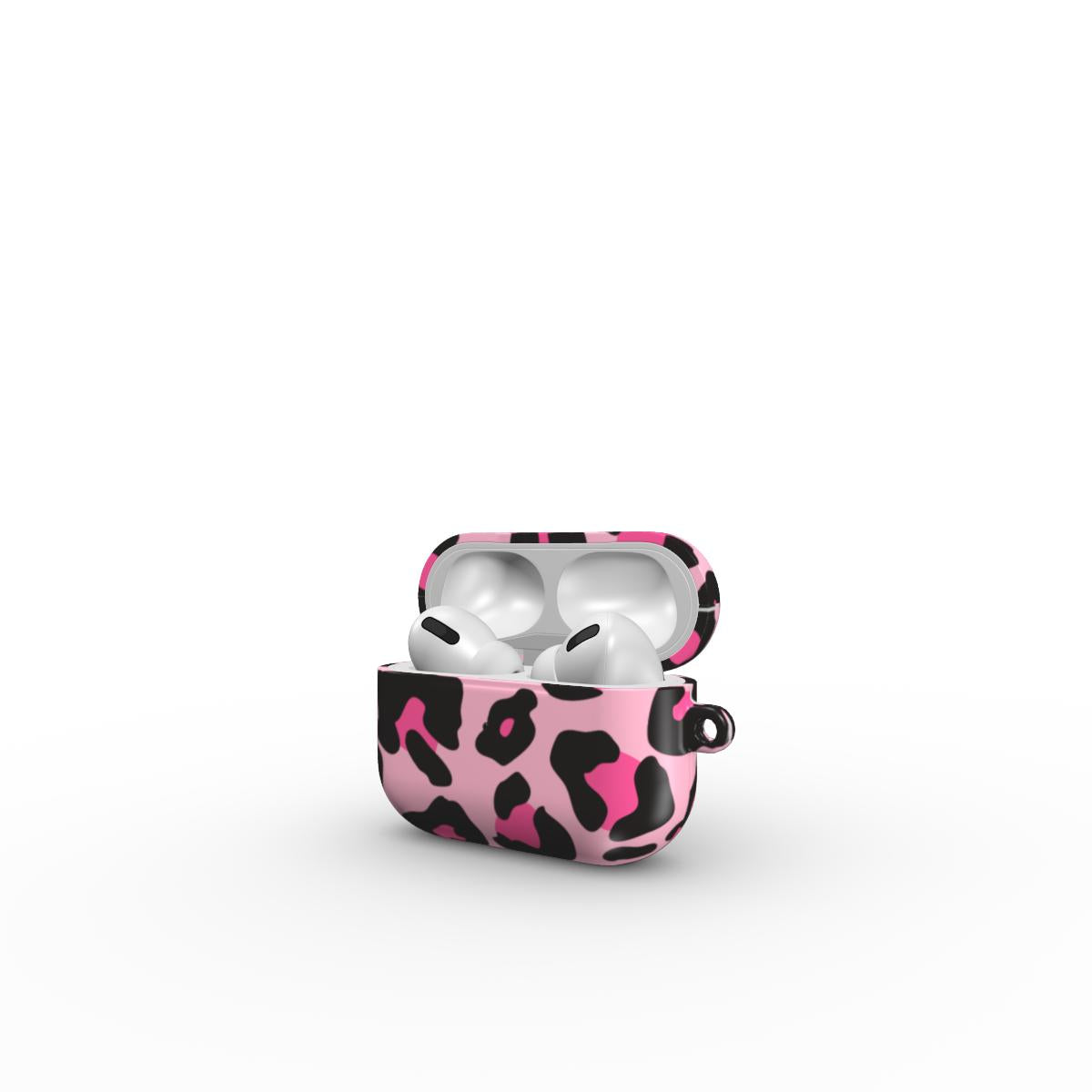 Black Pink Leopard Apple AirPods Tough Case, 3D product render