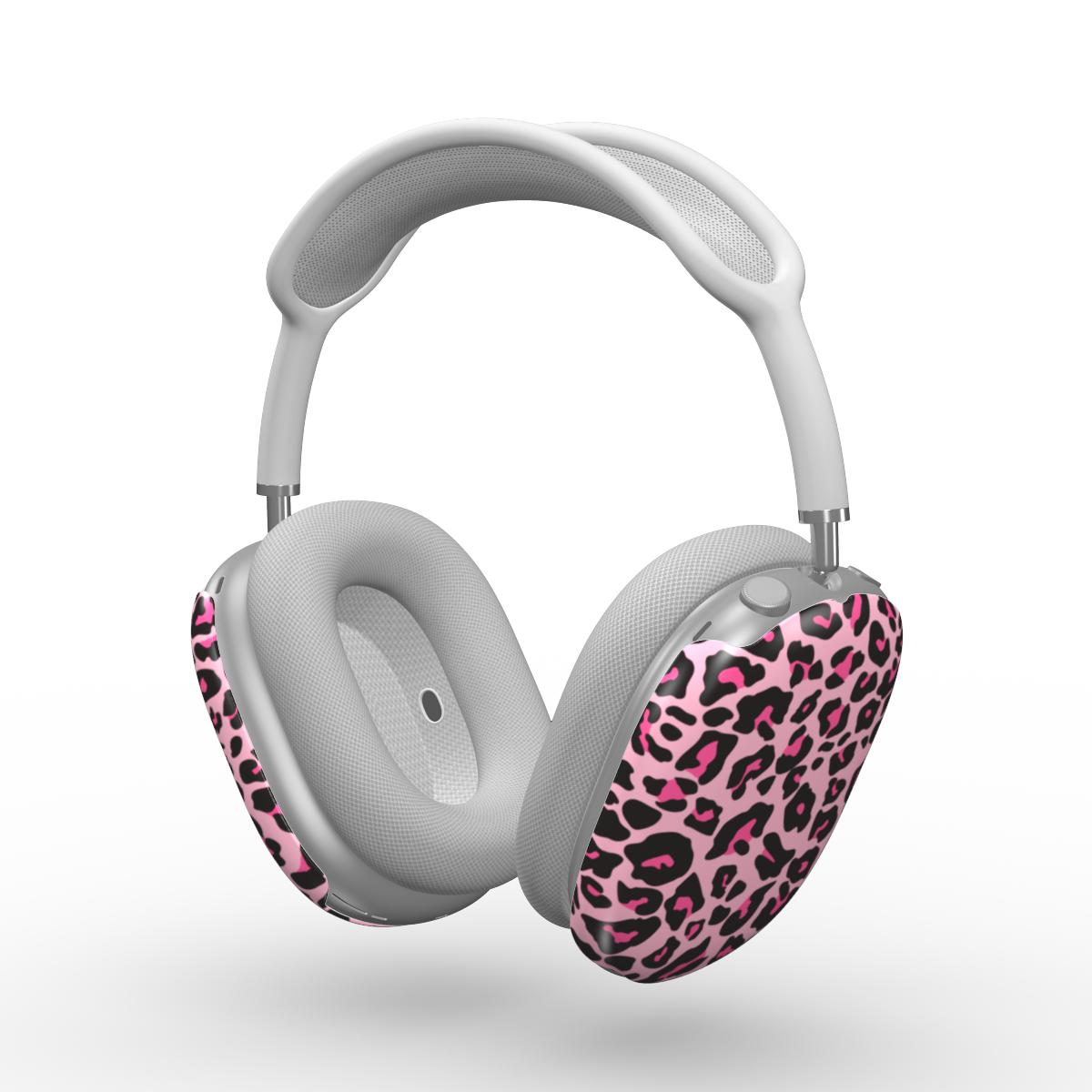Black Pink Leopard Apple AirPods Max Tough Case, 3D product render