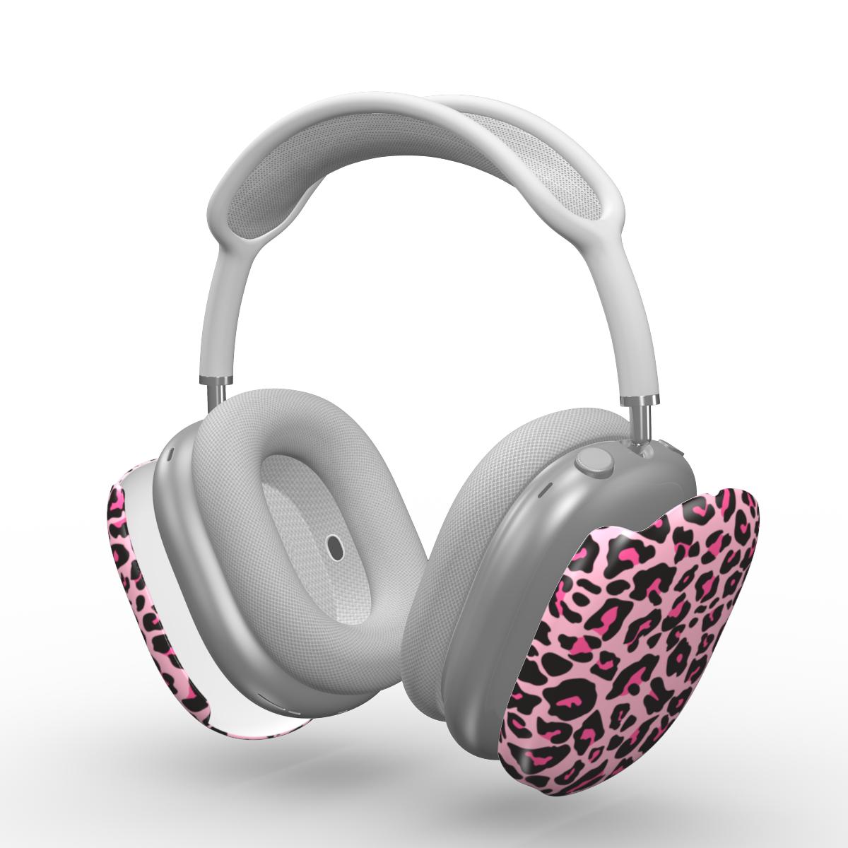 Black Pink Leopard Apple AirPods Max Tough Case, 3D product render