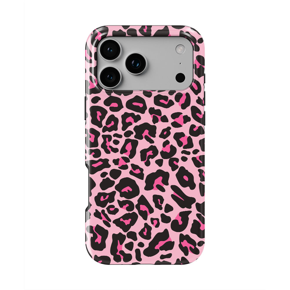 Black Pink Leopard Tough Phone Case — back view, full print