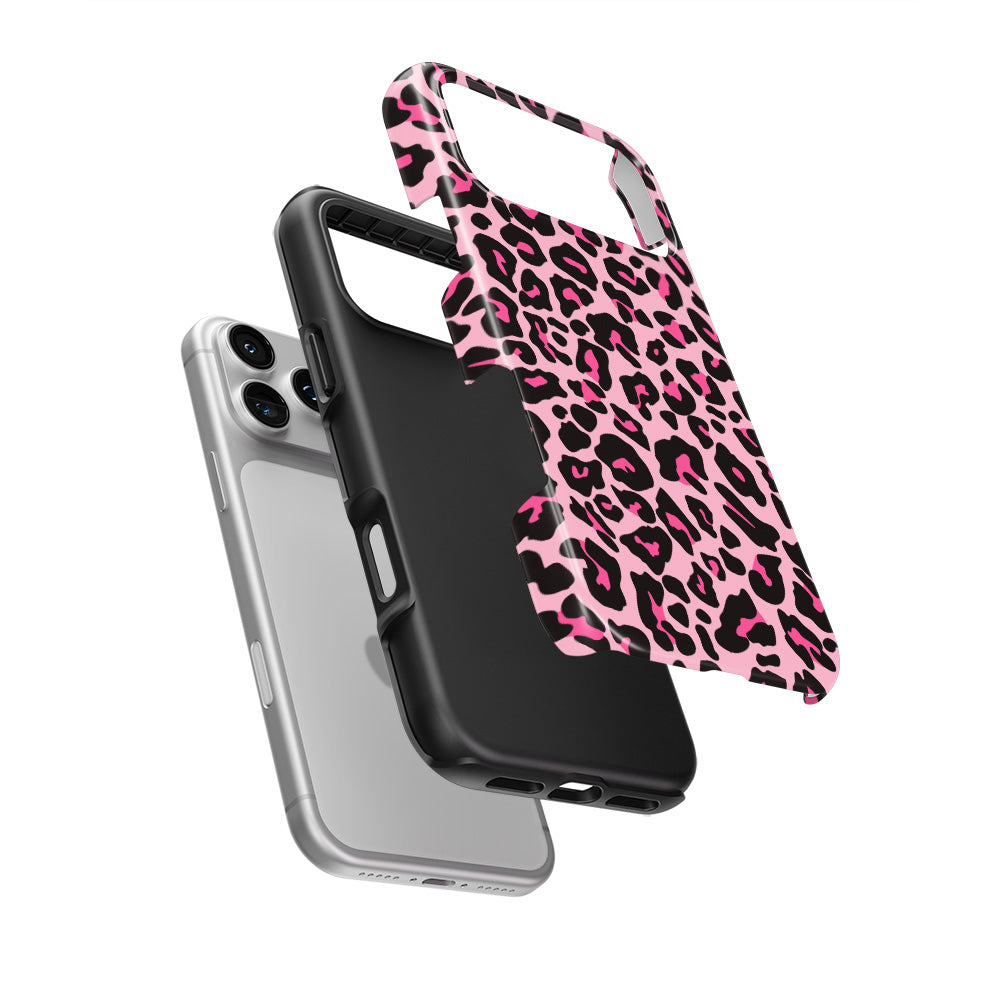 Black Pink Leopard Tough Phone Case — hard outer shell and inner liner separated