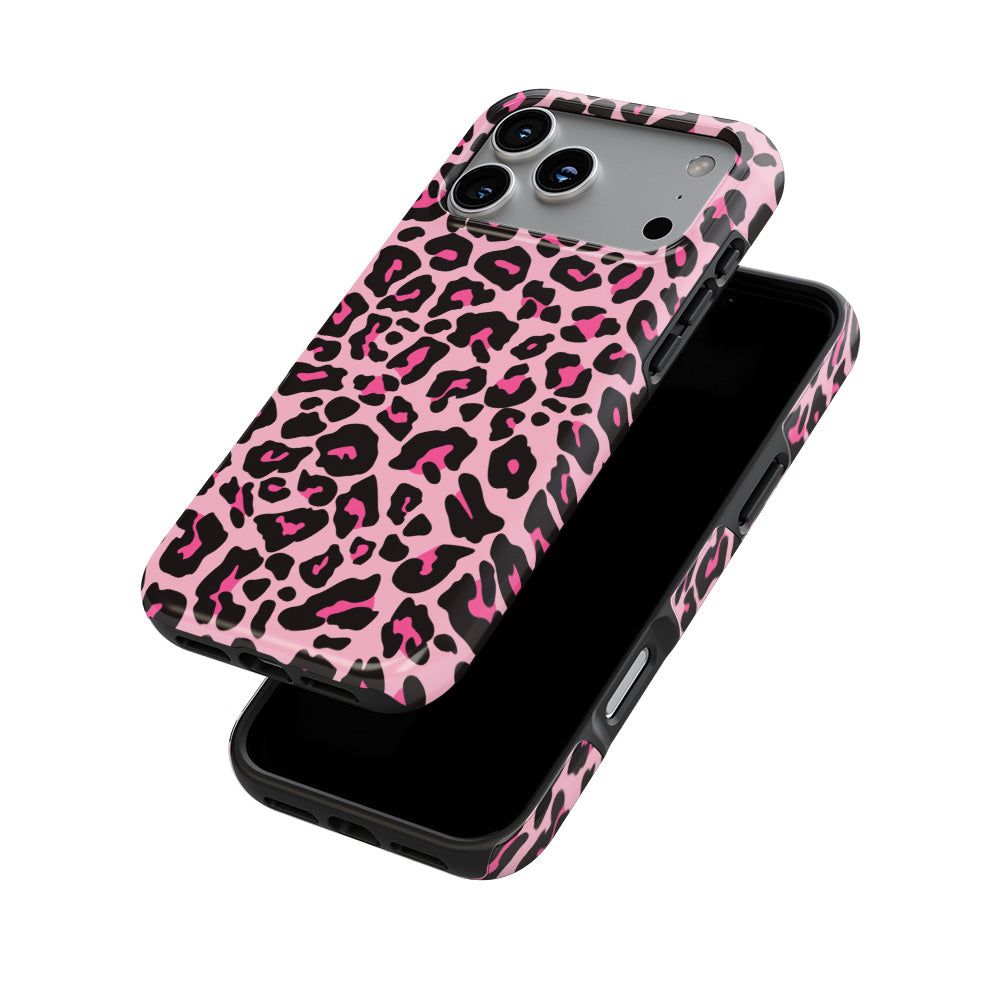 Black Pink Leopard Tough Phone Case — front and back
