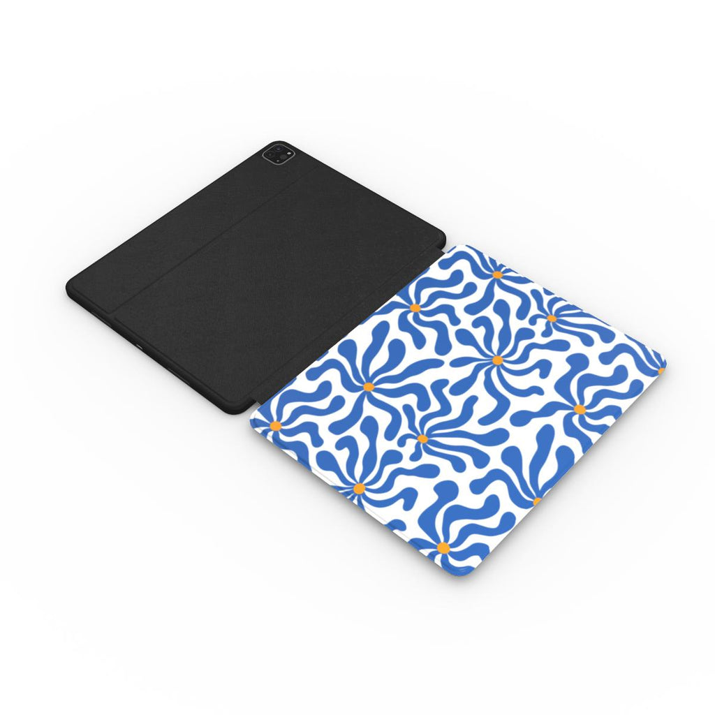 Blue Abstract Starburst Apple iPad Case, 3D product render