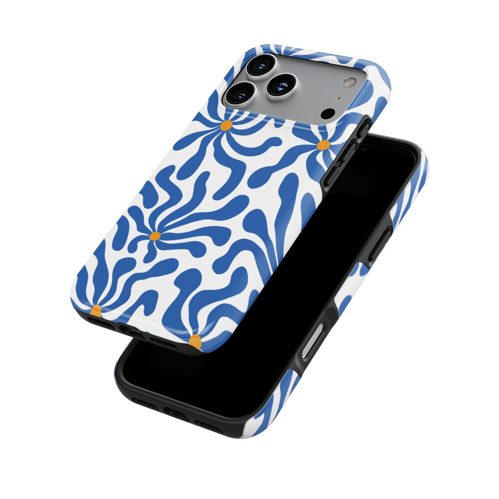 Blue Abstract Starburst phone case — front and back