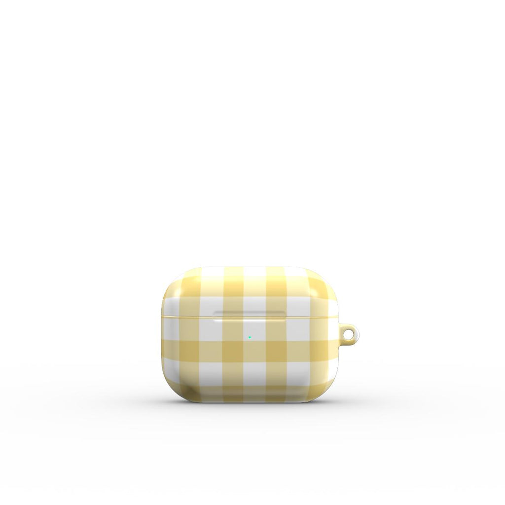 Butter Yellow Gingham Apple AirPods Tough Case — angled view