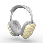 Butter Yellow Gingham Apple AirPods Max Tough Case — full view, print across both cups