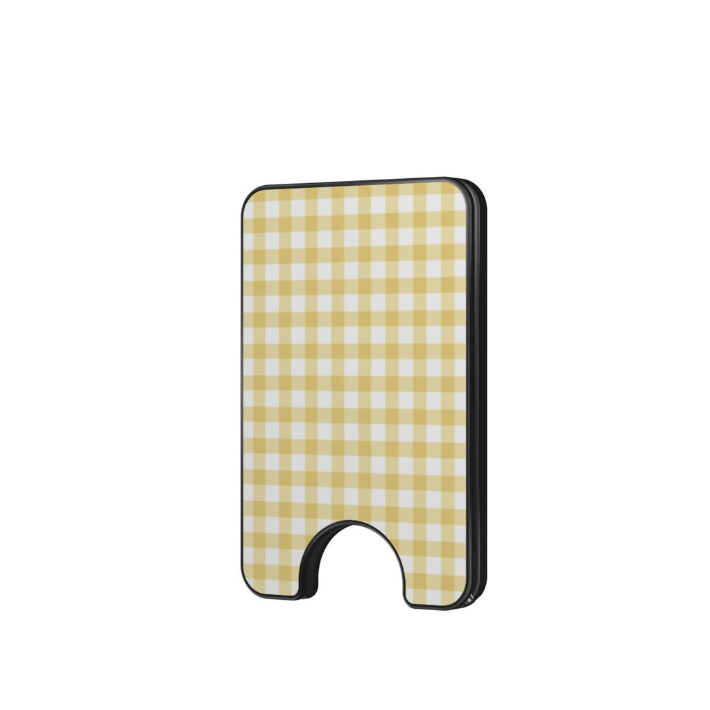 Butter Yellow Gingham Magnetic Wallet — full view, front print