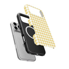 Butter Yellow Gingham MagSafe Tough Phone Case — case separated from phone, MagSafe ring visible