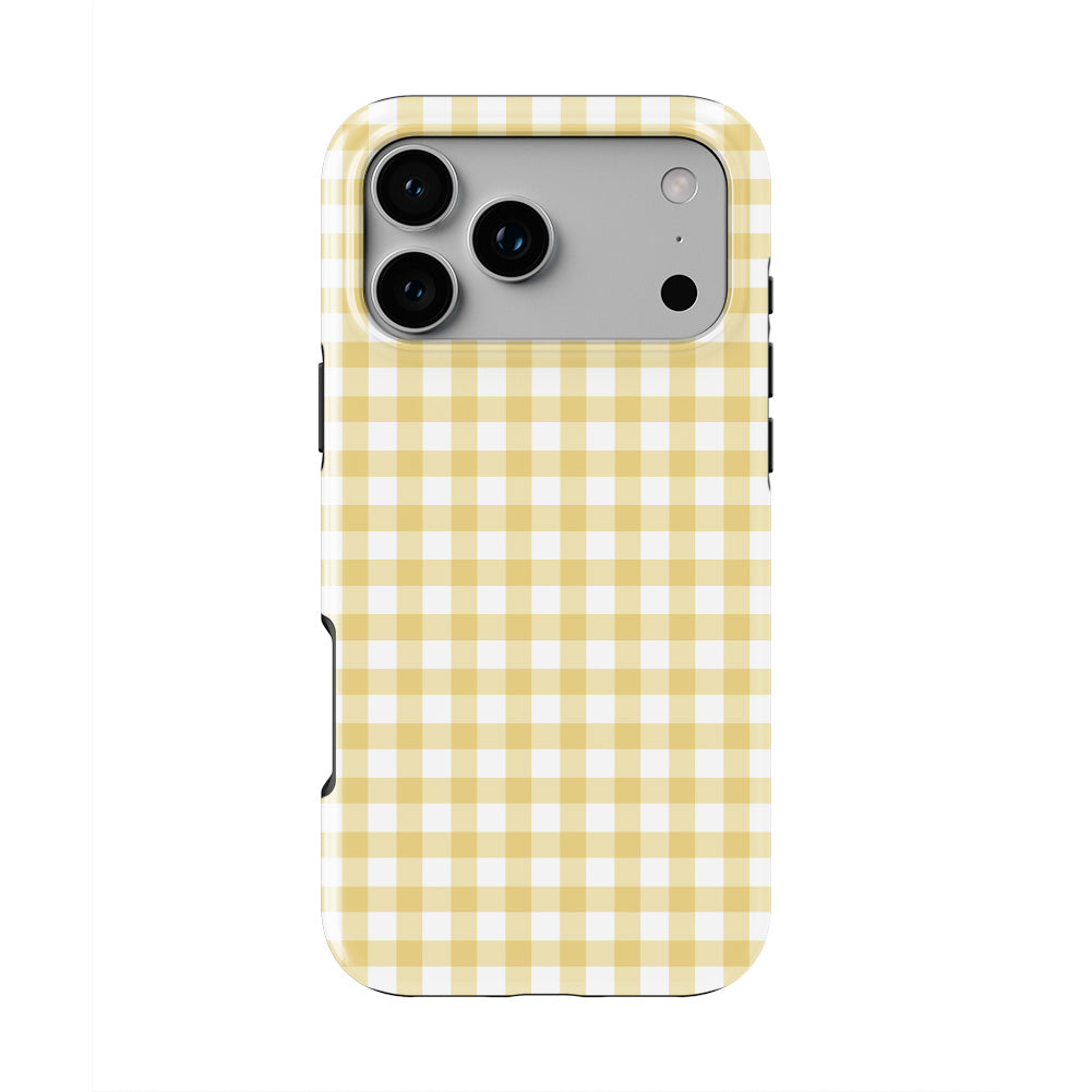 Butter Yellow Gingham phone case — back view, full print