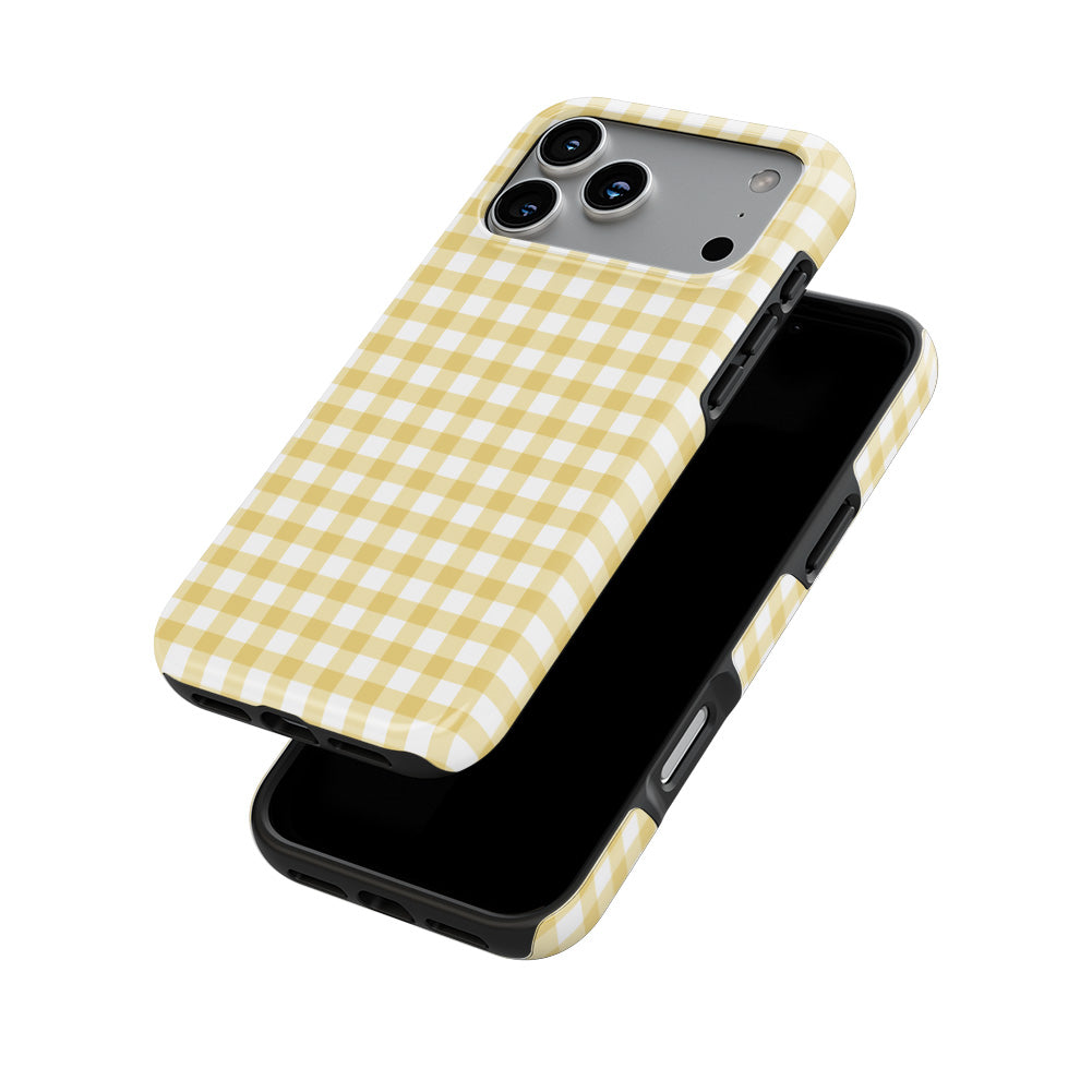 Butter Yellow Gingham phone case — front and back