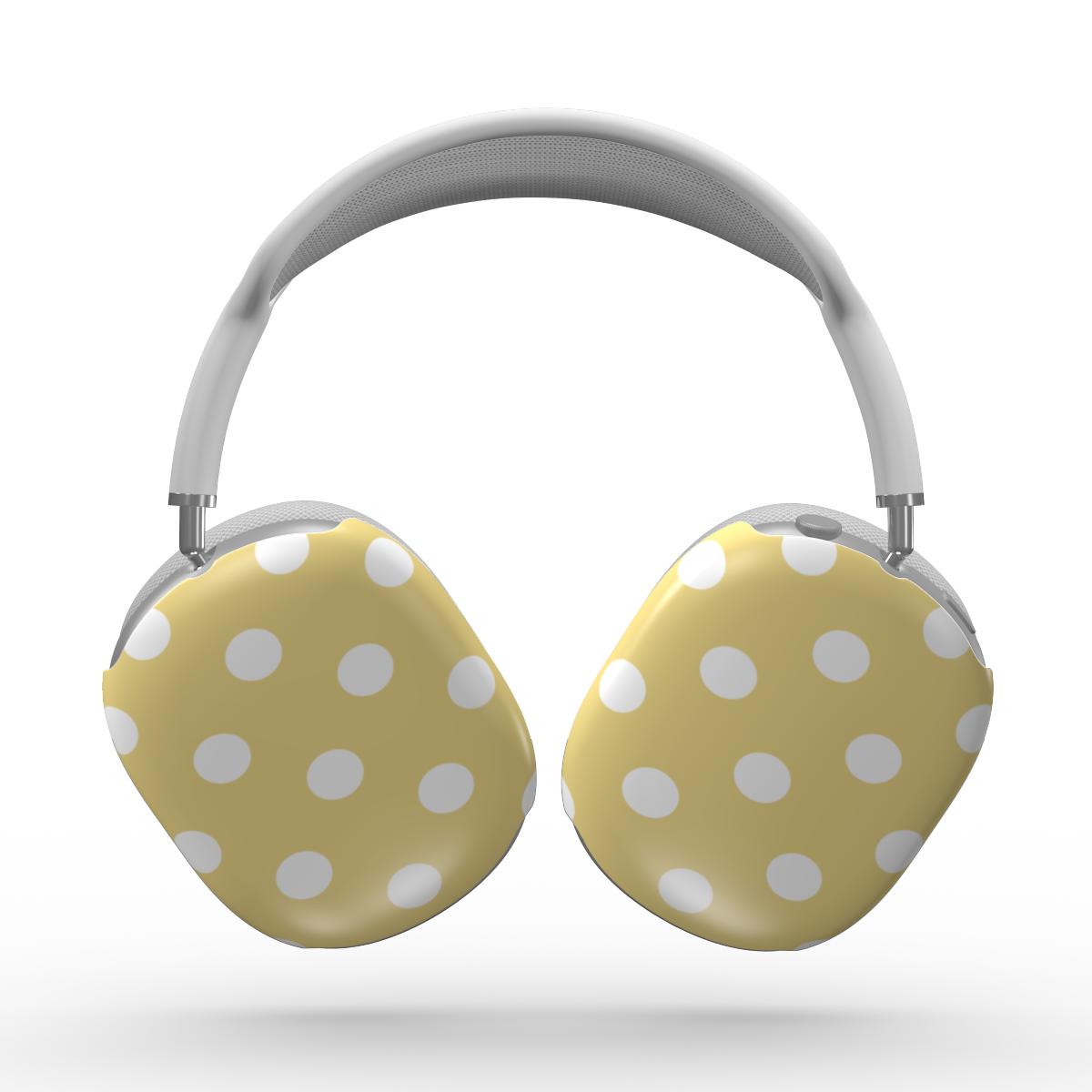 White in Butter Yellow Polka Dots Apple AirPods Max Tough Case — angled view