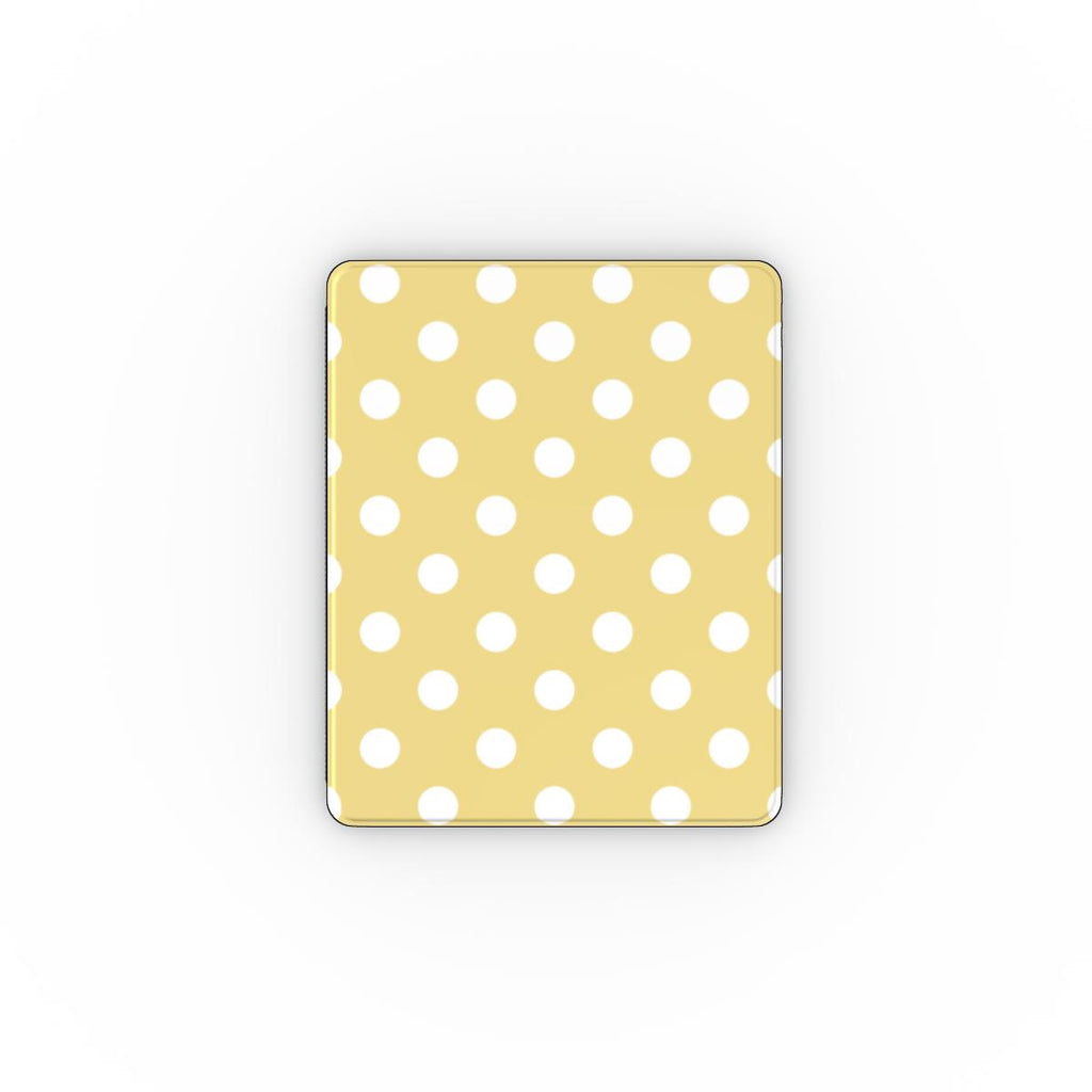 White in Butter Yellow Polka Dots Apple iPad Case — full view, full back print