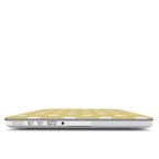 White in Butter Yellow Polka Dots MacBook Case — angled view