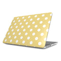 White in Butter Yellow Polka Dots MacBook Case — full view, print at lid scale