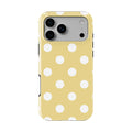 White in Butter Yellow Polka Dots phone case — back view, full print