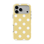 White in Butter Yellow Polka Dots phone case — back view, full print