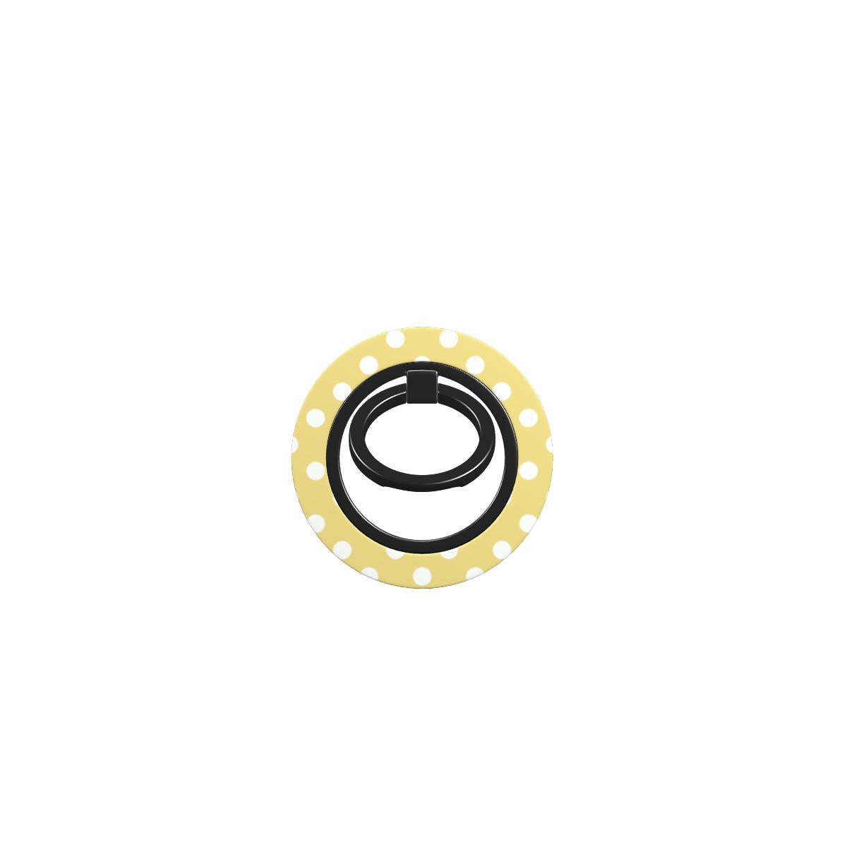 White in Butter Yellow Polka Dots Ring Holder — full view, front print
