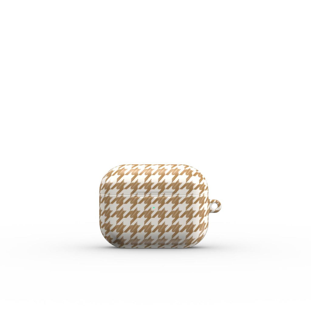 Camel Houndstooth Apple AirPods Tough Case — angled view