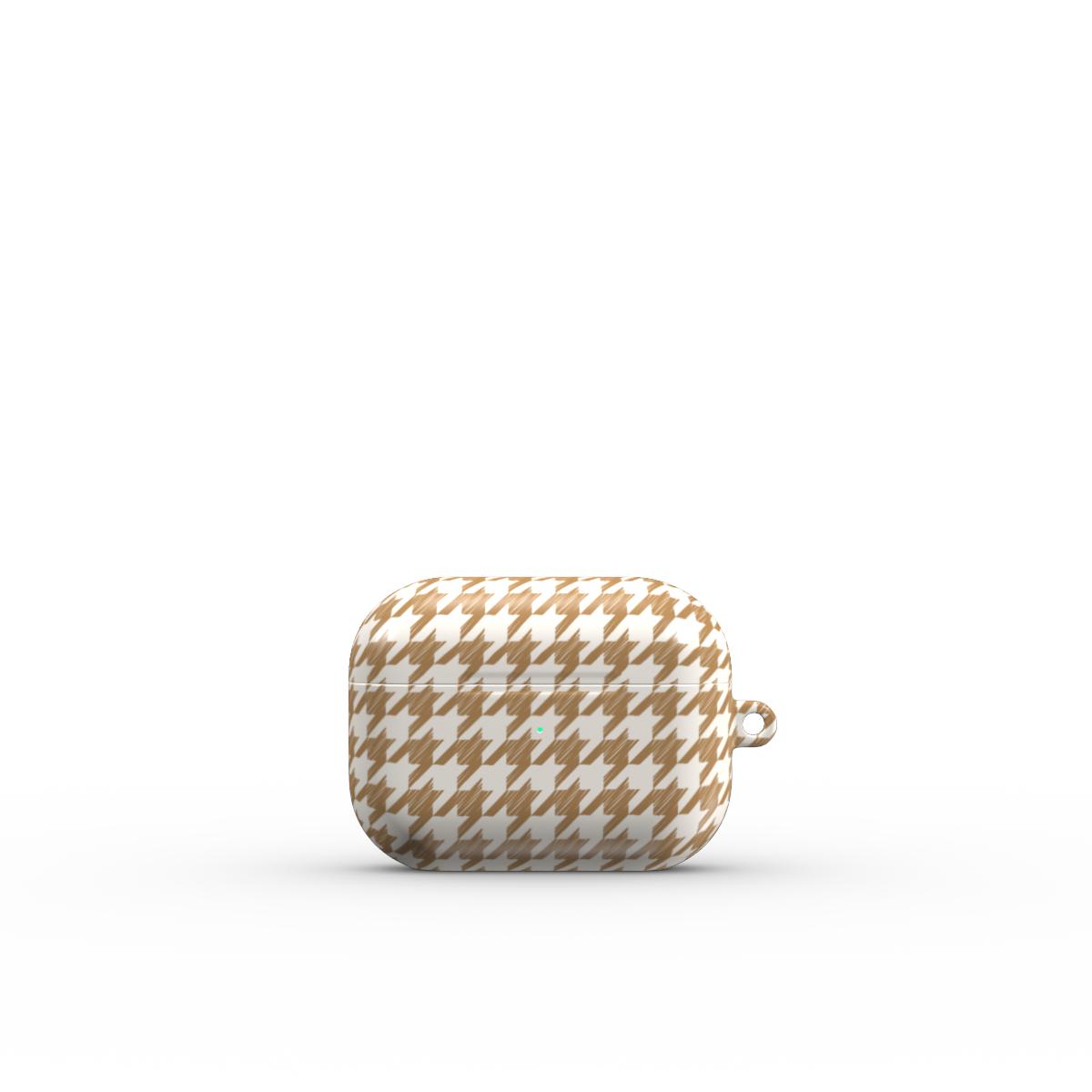 Camel Houndstooth Apple AirPods Tough Case — angled view