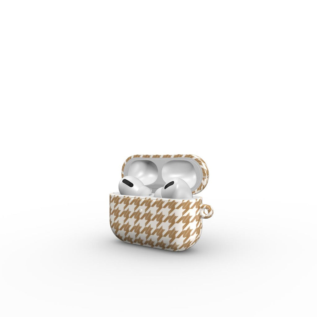 Camel Houndstooth Apple AirPods Tough Case — full view, front print