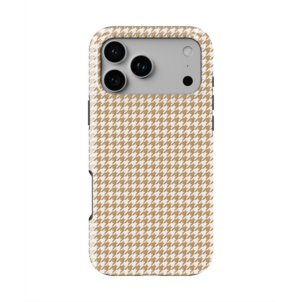 Camel Houndstooth phone case — back view, full print