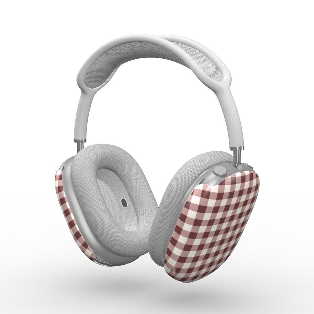 Cherry Mocha Gingham Apple AirPods Max Tough Case — full view, print across both cups