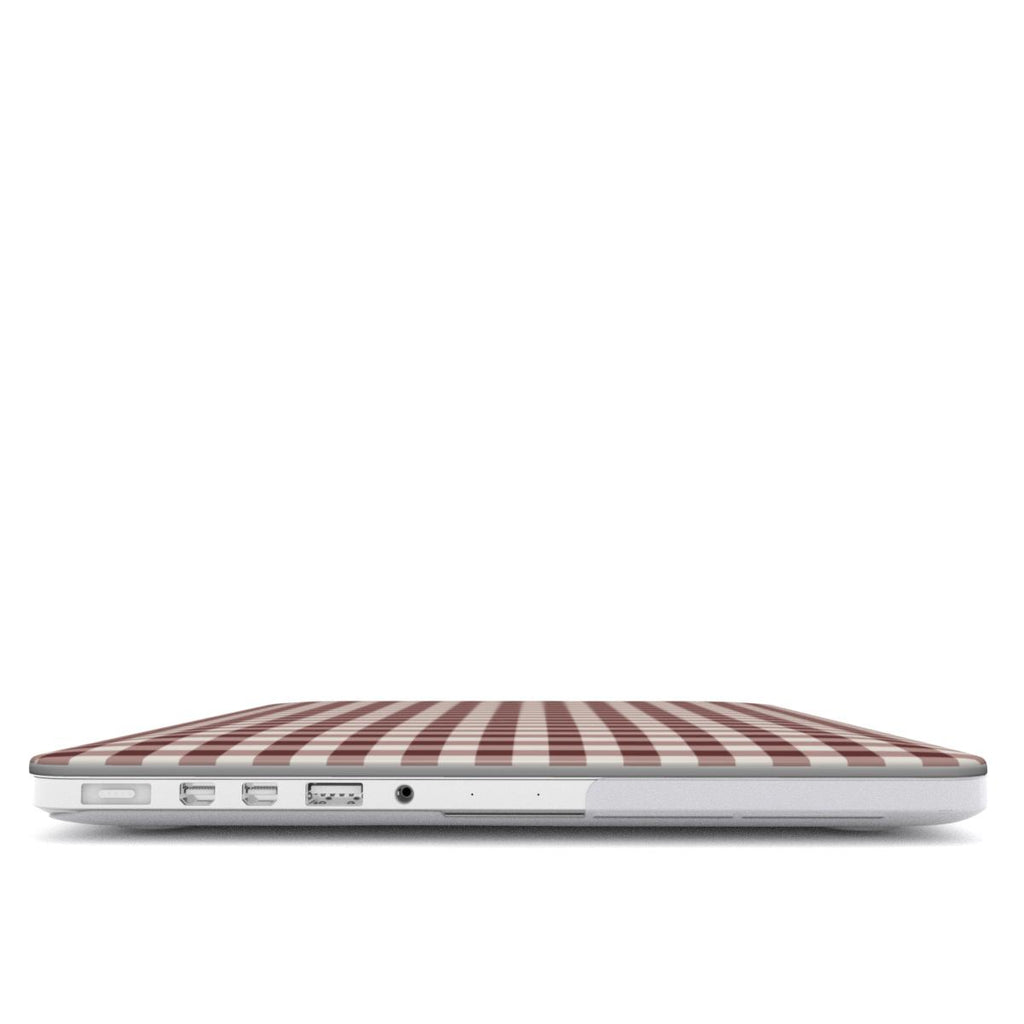 Cherry Mocha Gingham MacBook Case — angled view