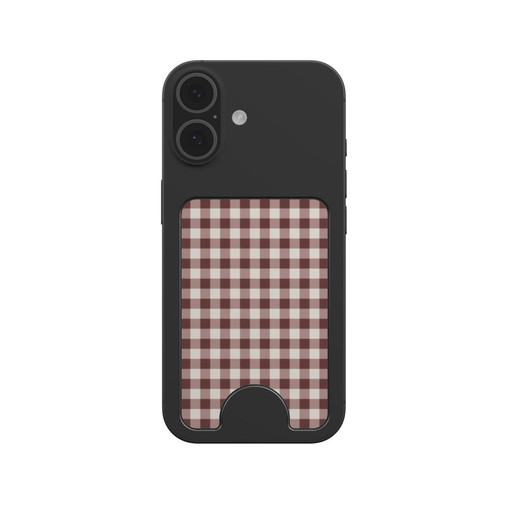 Cherry Mocha Gingham Magnetic Wallet — angled view