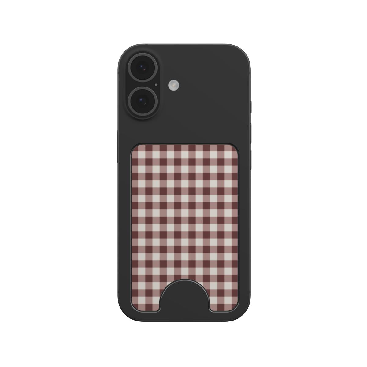 Cherry Mocha Gingham Magnetic Wallet — angled view