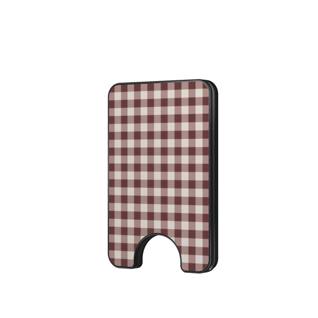 Cherry Mocha Gingham Magnetic Wallet — full view, front print
