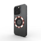 Cherry Mocha Gingham Ring Holder — on phone, angled view