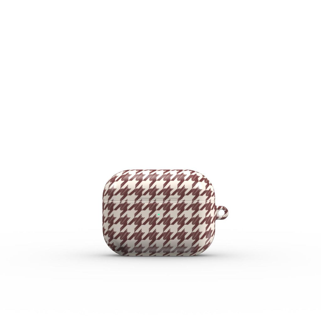 Cherry Mocha Houndstooth Apple AirPods Tough Case — angled view