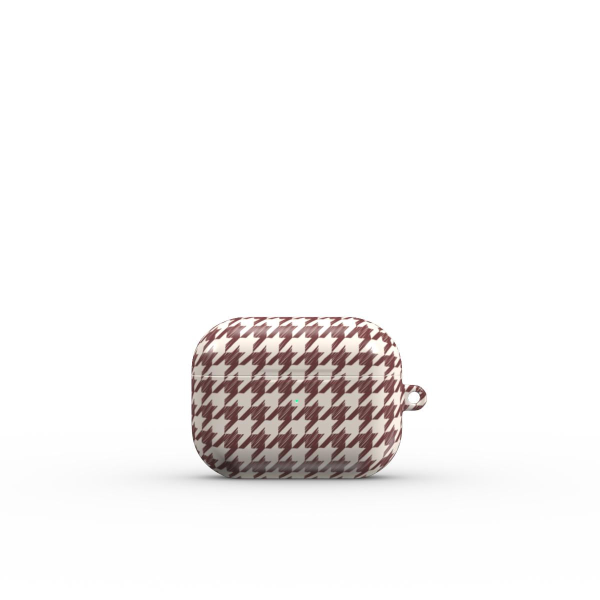 Cherry Mocha Houndstooth Apple AirPods Tough Case — angled view