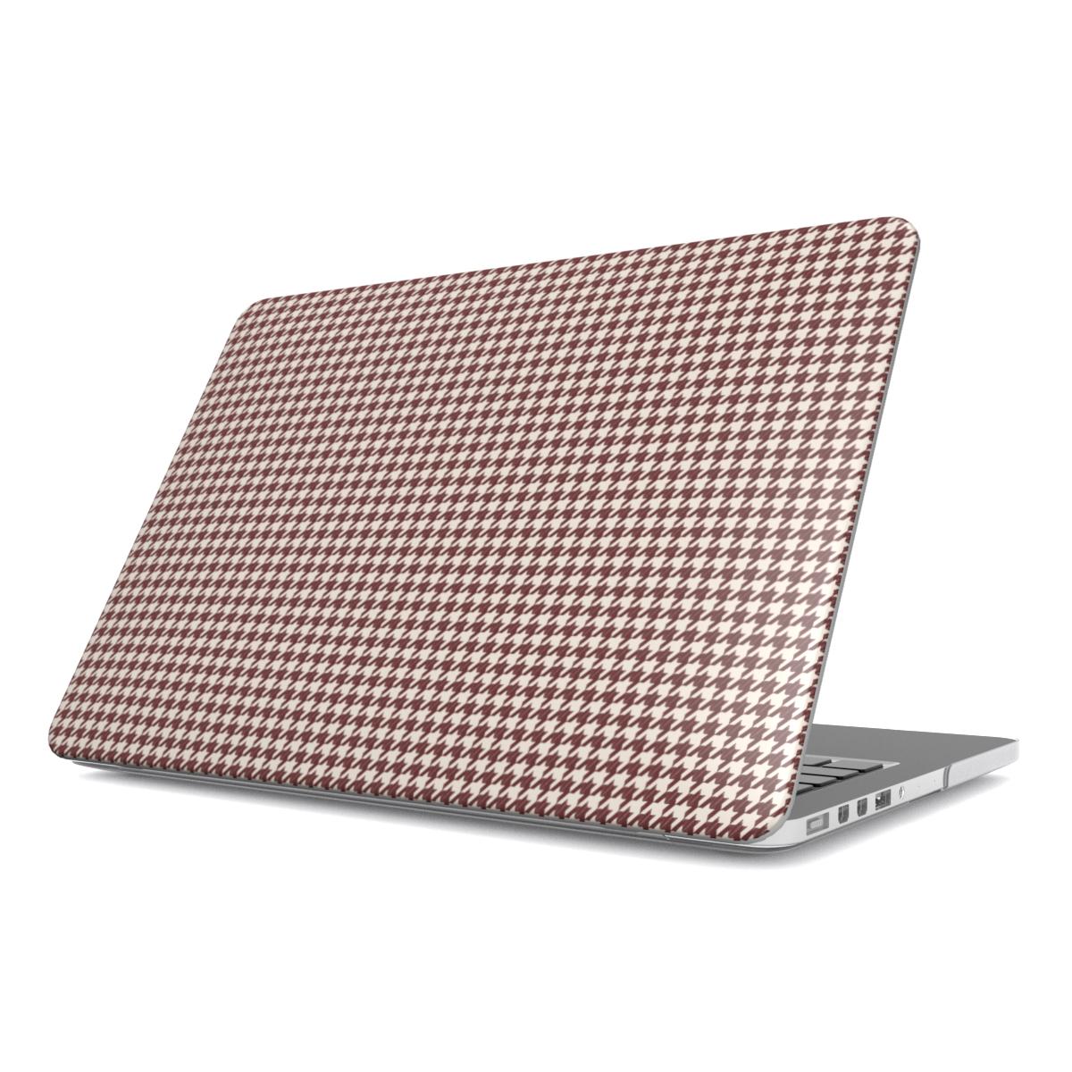 Cherry Mocha Houndstooth MacBook Case — full view, print at lid scale