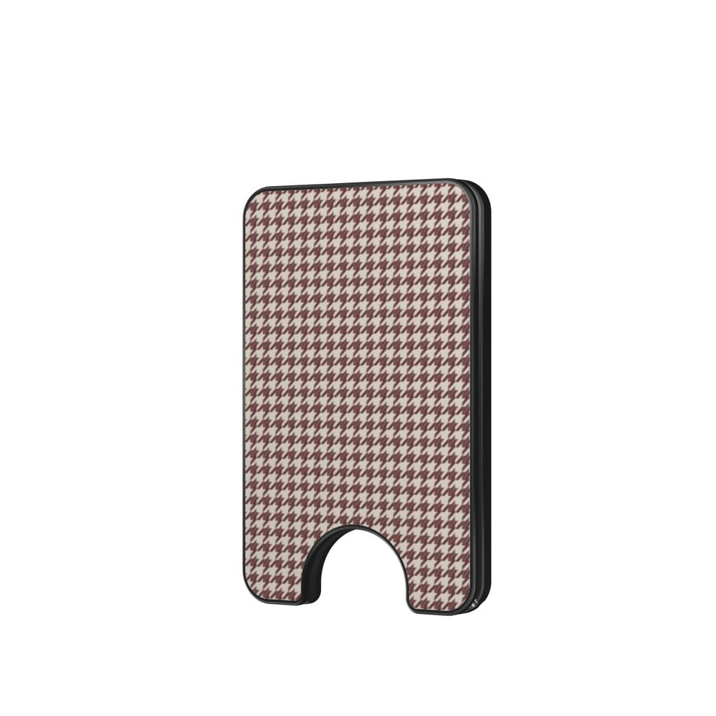 Cherry Mocha Houndstooth Magnetic Wallet — full view, front print