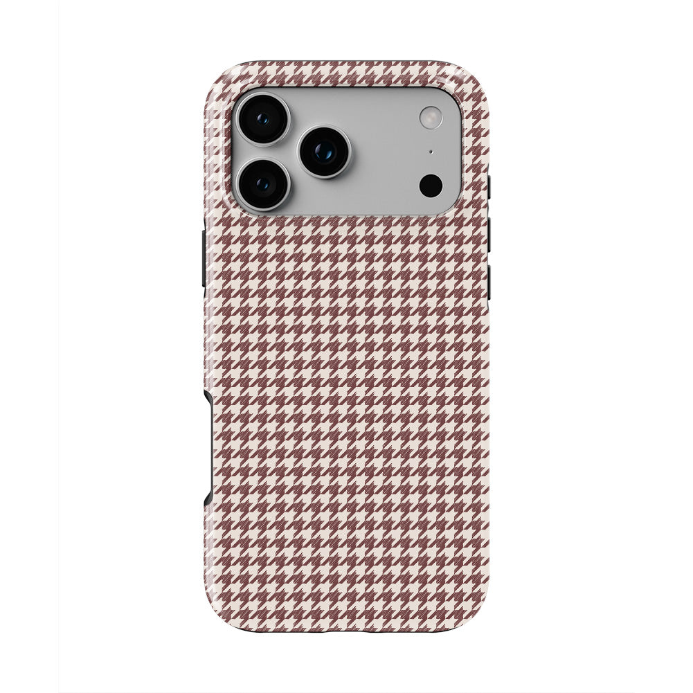 Cherry Mocha Houndstooth phone case — back view, full print