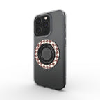 Cherry Mocha Houndstooth Ring Holder — on phone, angled view