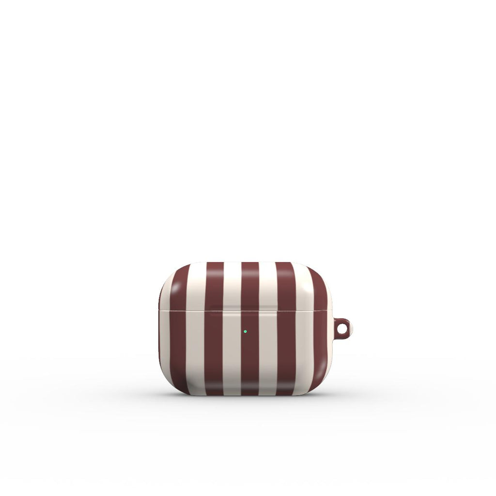 Cherry Mocha Stripes Apple AirPods Tough Case — angled view