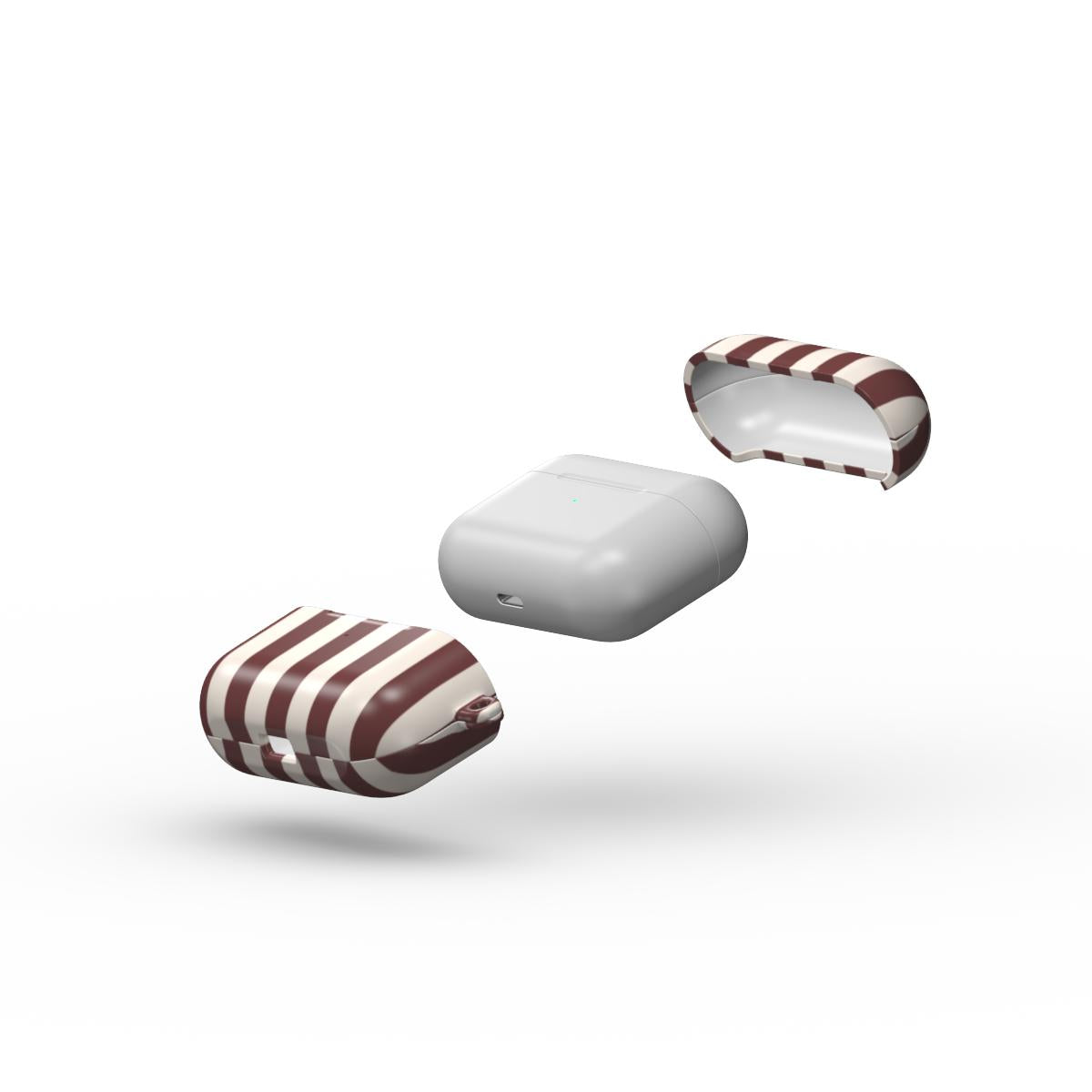 Cherry Mocha Stripes Apple AirPods Tough Case — layers separated