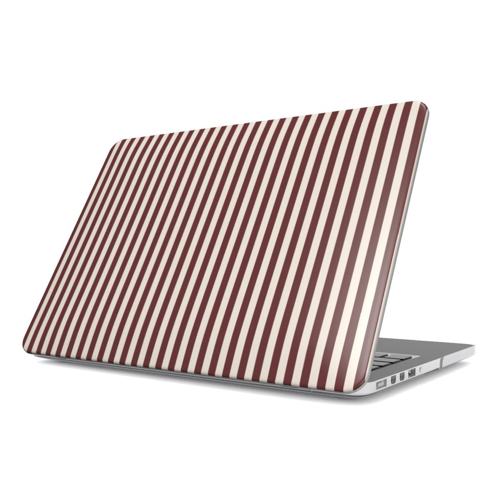 Cherry Mocha Stripes MacBook Case — full view, print at lid scale