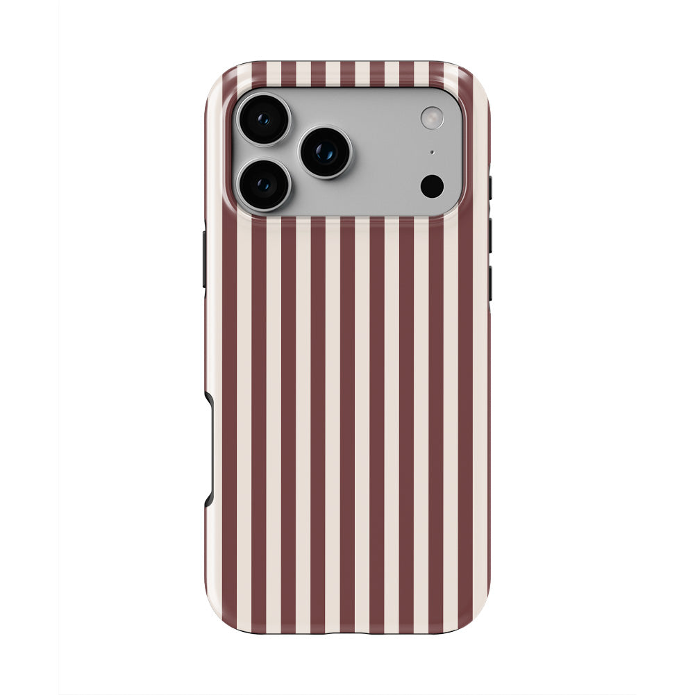 Cherry Mocha Stripes phone case — back view, full print