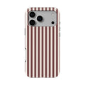 Cherry Mocha Stripes phone case — back view, full print