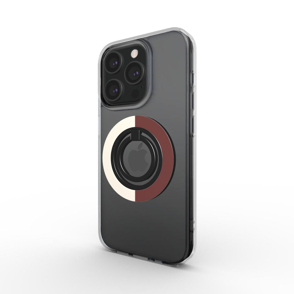 Cherry Mocha Stripes Ring Holder — on phone, angled view