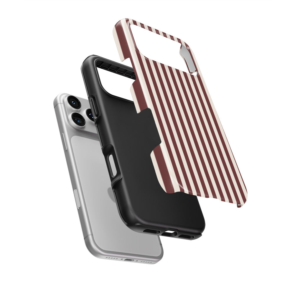 Cherry Mocha Stripes Tough Phone Case — hard outer shell and inner liner separated
